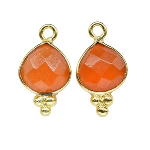 Carnelian Gemstone Heart Shape 8mm Pendant,Carnelian Faceted Single Bail Connector Jewelry,Carnelian Gemstone Bezels Charms Jewellery,Gift