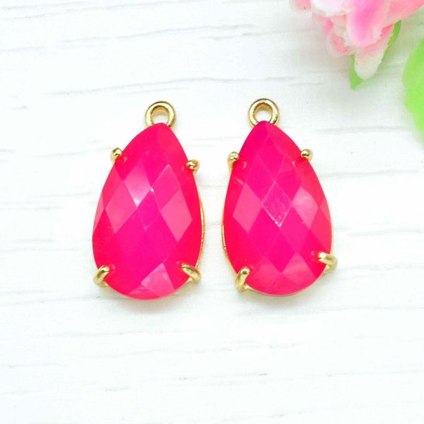 Pink chalcedony Gemstone 12x20mm Pear Shape Connectors,Pink Quartz jewelry making charm,Pink Chalcedony Fuchsia,Chalcedony Single Bail Bezel