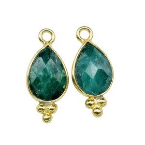 Emerald Gemstone 7x10mm Pear Shape Single Bail Connectors Jewelry,Emerald Gold Plated Charms Connectors,Emerald faceted Connector Jewelry,