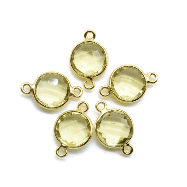 Citrine 10mm round Double bail connectors,Citrine Pendant,Citrine Round Gold Plated bezel,jewelry making charm,Citrine Round connectors,