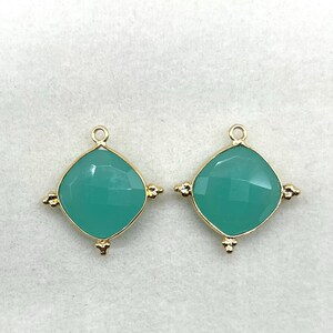 Aqua Chalcedony 14mm Cushion Bezel Charm Connector/Station Bezel Jewelry Supplies/Aqua Jewelry/Gold Plated Connector/Hannmade Connector