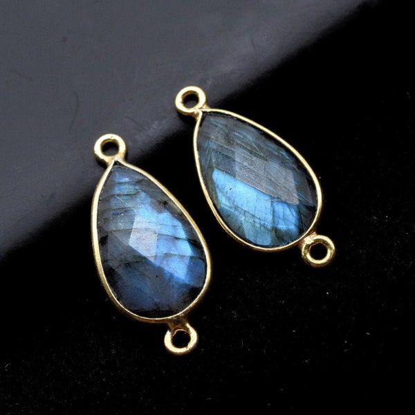 Labradorite 10x18mm Pear Double bail connectors,Labradorite Gold pendant,Labradorite Gold Plated bezel,jewelry making charms crafts,jewelry