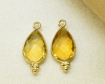Citrine Faceted 10x14mm Pear shape Pendant,Citrine single bail Gold Plated bezel,Citrine Checker Cut bezel Charms Jewelry,Citrine Charm Gift