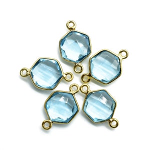 Sky Topaz 10mm Hexagon Shape Pendant,Gold Plated double Bail Gemstone Connector,Faceted Hexagon Shape Gemstone Bezel,Topaz Hexagon Charms
