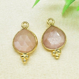 Peach Moonstone 10mm Heart Shape Pendant,Moonstone Gold Plating single bail Jewelry making supplies,Peach Moonstone Charm Pendant Jewelry