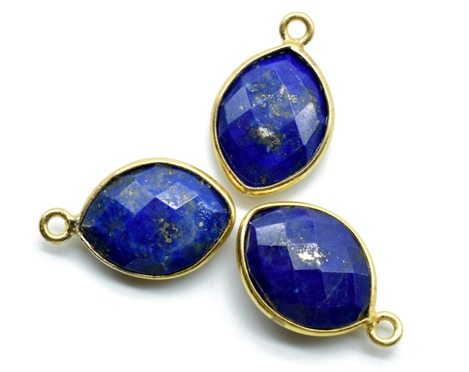 Lapis Lazuli 10x13mm eye shape single bail connectors,Lapis Lazuli pendant,Lapis Lazuli Gold Plated bezel,Hot Lapis Single loop Connector