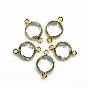 Crystal 10mm Round double bail connectors,Crystal Pendant,Crystal Round Gold Plated bezel,Crystal double loop connector,jewelry making charm