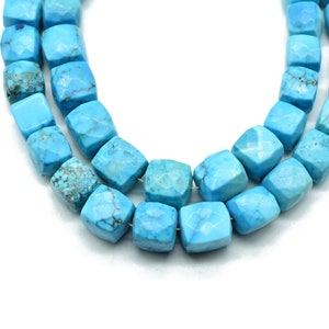 Copper Turquoise Faceted 7mm Cube Beads,Genuine Natural Blue Turquoise,Micro Faceted Laser Diamond Cut 8&quot; Strand,Turquoise Rectangle Nuggets