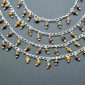 2mm Tiger Eye Cluster Rosary,Tiger Eye Beads Rosary Chain,Wire Wrapping Gemstone Chain,2mm Rondelle Beads Rosary,Gemstone Rosary Roll,