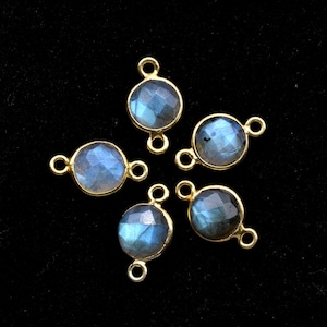Labradorite 8mm Round double bail connectors,Labradorite Pendant,Labradorite Round Gold Plated bezels,jewelry making charm,Brass connectors