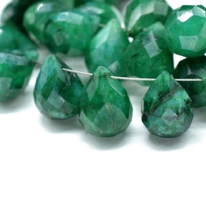 Emerald 10X14mm Drops Shape Briolettes,Emerald Side drilled Briolette,Jewelry making supplies,craft supplies,Emerald Briolette strand,