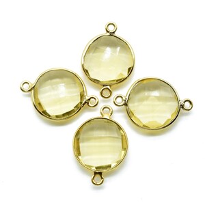 Citrine 14mm Round double bail connectors,Brass Gold Plated bezel,Citrine Pendant,Citrine gold plated bezel,Citrine dual bail connectors,