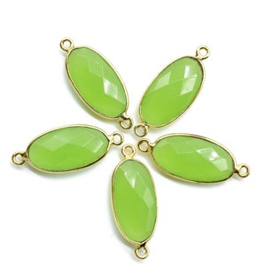 Prehnite 10x20mm oval shape double loop connectors,Gold bezel,Prehnite Connector Bezel Set,Jewelry Making Supplies,Prehnite gold Connectors