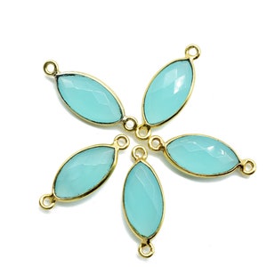 Aqua chalcedony 8x16mm Marquise double bail connectors,chalcedony Marquise pendant,Gemstone connectors,Gold plated bezel links charms,Jewels