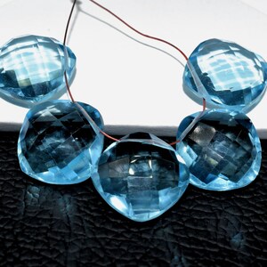 Sky Topaz Faceted Cushion Shape Briolettes,Side drilled Briolette,Finest Topaz Briolette,Handmade Briolette,December Birthstone briolette