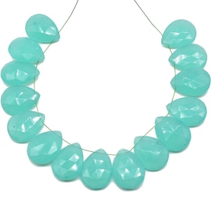 Aqua Chalcedony 15x20m Briolettes de caída, Briolette perforada lateral, Briolettes facetadas en forma de pera de Calcedonia, Briolettes de fantasía de Calcedonia, joyería