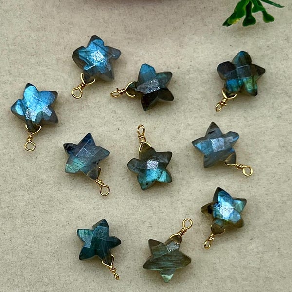 Labradorite Star Pendants | Handcrafted Gemstone Charms | Labradorite Faceted Wire Wrapped Connectors | Faceted Wire Wrapped Connectors |