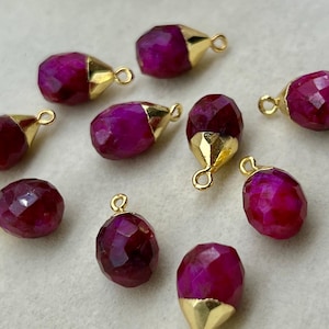 Gocce di rubino naturale / Pietre preziose sfaccettate 10 x 14 mm / Forniture per la creazione di gioielli / Cristalli curativi / Gocce di pietre preziose / Placcate in oro / Regalo