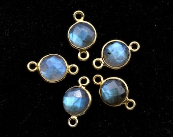 Labradorite 8mm Round double bail connectors,Labradorite Pendant,Labradorite Round Gold Plated bezels,jewelry making charm,Brass connectors