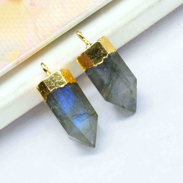 Labradorite Pointed Pendant,Pencil Connector,Gold Vermeil Point Pendants,Statement Pendant,Gemstone Pendant,Handmade pendant Jewelry,Gift