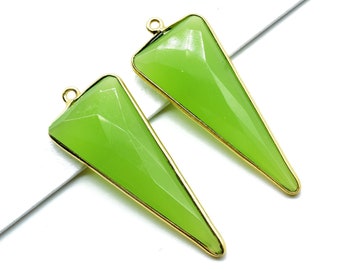 Prehnite 16x38mm Trillion Shape bezel,Gold Plated bezel,Prehnite Connector Bezel Set,Jewelry Making Supplies,Prehnite gold Connectors,charms