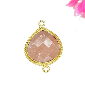 Peach Moonstone Charm Pendant,peach moonstone Double bail Jewelry making,Moonstone Faceted 14mm heart shape Pendant,Gemstone Bezels Charms