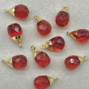 Gocce di corniola / Pietre preziose sfaccettate 10 x 14 mm / Materiali per la creazione di gioielli / Cristalli curativi / Gocce di pietre preziose / Placcate in oro / Regalo