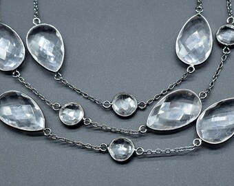 Crystal Bezel link Chain I Handmade Bezel Link Chain,Clear Quartz black rhodium Bezel Chain IBrass Chain,Gemstone Connector Chain Per Foot
