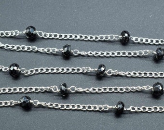 3-3.5 mm ブラックオニキス シルバーメッキ ロザリオチェーン