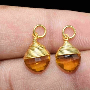 Citrine Quartz Wire Wrapped Connectors,Square Gemstone Connector,Jewelry Making Supply,Single Loop Connectors Gift, Wire Wrapped Pendant