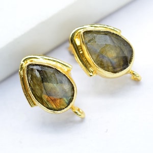Labradorite Studs Connector/Gold Plated Earring/Handmade Studs/Bezel Set Studs/Teardrop Earring/Labradorite Jewelry/Connector Studs/Gift