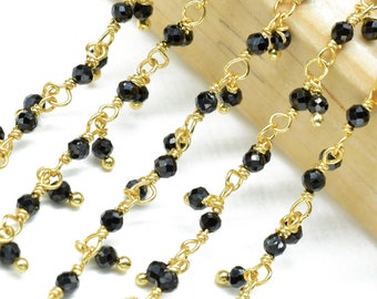 Black Onyx 2mm Dangling Bead Chain,Gemstone Rosary Chain,Wire Wrapped Necklace Chain,Black Onyx Cluster Rosary Chain,Handmade beaded Jewelry