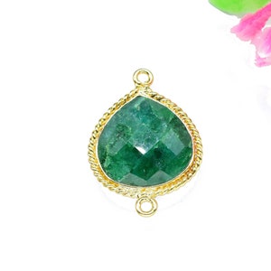 Emerald Faceted Handmade Connectors Jewelry,Emerald Double Bail Bezel Pendant Jewelry,Emerald Gemstone 14mm Heart Shape Bezels Charms,Gift