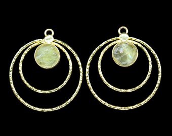 Raw Lemon Quartz Round Bezel Connector,designer Bezel,Rough Gemstone Necklace Pendant,Jewelry Findings,Raw Lemon Quartz Earring,Lemon Quartz