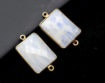 Moonstone 15x20mm Rectangle shape double bail charm,Moonstone Stone Pendant Charm,White Rainbow Double Bail Connectors,Cushion Shape charms
