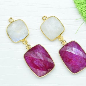 Natural Ruby Component pendant,Multi Stone Dangle Earring,Rainbow Dangle pendant Charm,Gemstone Connector,Square Shape Pendant Jewelry Gift