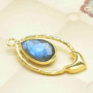 Labradorit Birnenform Anhänger , Handgemachter Labradorit Anhänger , Multi Edelstein Charms , Vergoldete Edelstein Verbinder , Sommerkollektion