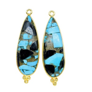 Blue Copper Turquoise 10x30mm Bezel charms,Copper Turquoise Pendant,Station Bezel Link Jewelry Supplies,Connector Pendant,Gemstone Teardrop