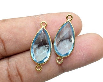 Sky Topaz 10x18mm Pear shape double bail connectors,Sky Topaz Pear pendant,Sky Topaz Gold Plated bezel,jewelry making charms craft,Sky Topaz