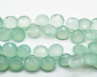 Aqua Chalcedony Faceted Heart Shape,Aqua Chalcedony Briolettes,10mm aqua heart shape,faceted heart shape strand,8'' aqua Chalcedony strand