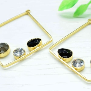 Labradorite Gemstone Component Square Shape Single Bail Charm,Labradorite 32mm Connector Pendants,Labradorite Jewelry,Single Loop Connectors