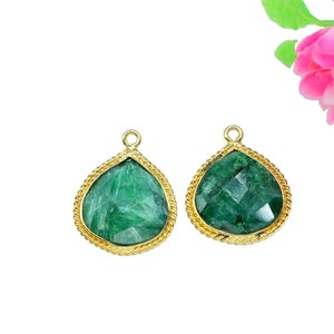 Emerald Gemstone 14mm Heart Shape Bezels Charms,Emerald Gemstone Bezel Pendant Jewelry,Emerald Single Bail Handmade Connectors Jewelry,Gift