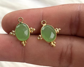 Prehnite Gemstone Gold Bezel Connector, Gemstone Connector, Connector for jewelry,Jewelry Making Supplies,Gold bezel,Prehnite Connectorbezel