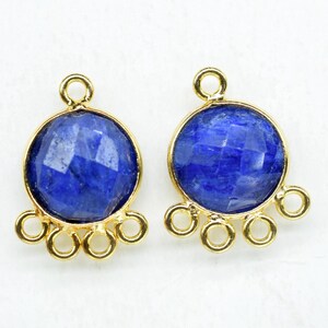 Blue Sapphire 10mm Round Bezel Charm/Gemstone Brass Component/Single Bail Pendant charms/Round Handmade Jewellery Connector/B&#39;day Gift