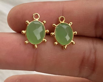 Prehnite Gemstone Gold Bezel Connector, Gemstone Connector, Connector for jewelry,Jewelry Making Supplies,Gold bezel,Prehnite Connectorbezel