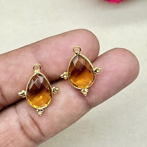 Citrine Quartz 10x14mm Teardrop Connector Charm/DIY Jewelry/Gold Plated Connector/Handmade Charms Connector/Gemstone Connector Pendant/Gift