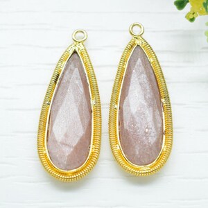 Peach Moonstone 10x30mm Charms,Gemstone Bezel connector,Component Pendant,Moonstone Jewelry,Designer Pendant/Handmade Charms,Bday Gift