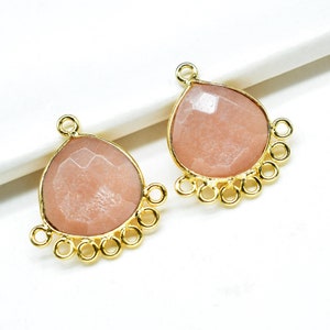 Peach Moonstone 14mm Heart Bezel Charm/Charms Connector/Handmade Jewellery Connectors/Gemstone Brass Component/Women Jewelry/B&#39;day Gift