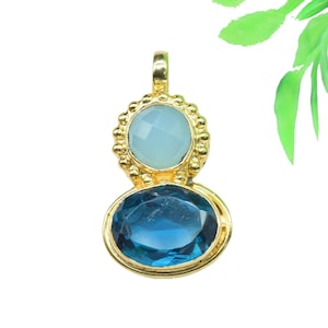Neon Apatite Pendant Charm,Dual Gemstone Pendant,multi Stone Pendant Charm,Aqua Pendant Jewelry,Handmade Carft,small pendant,Loop Pendant