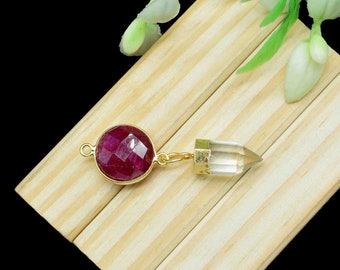 Charms pendentifs rubis , Boucle d'oreille pendante en cristal et quartz , Boucle d'oreille pendante avec plusieurs pierres précieuses , Composante de bijoux , Cadeau d'anniversaire